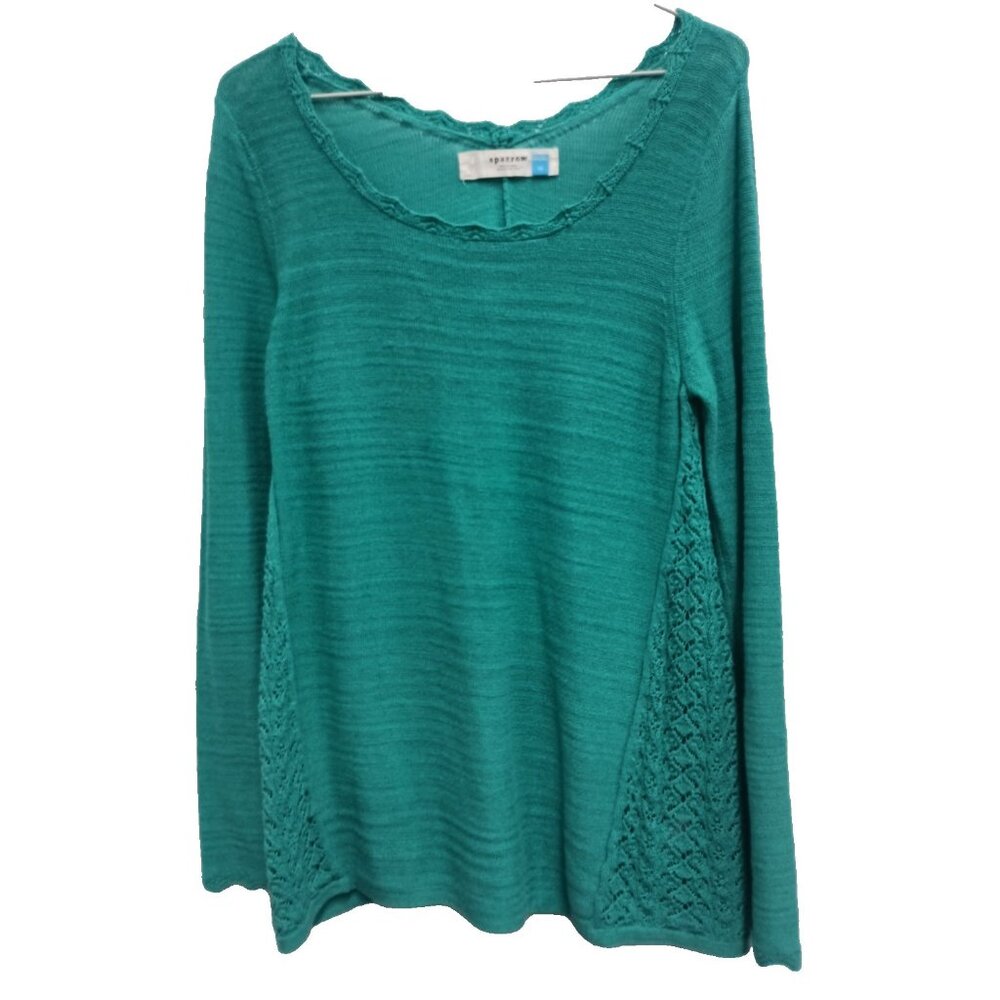 Anthropologie Sparrow Womens Sweater Size Medium Green Crochet Pullover‎ BOHO